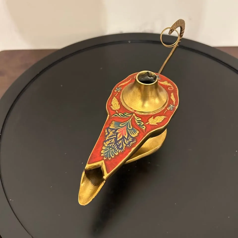 Vintage Brass Enamel Genie Lamp image indicator(5)