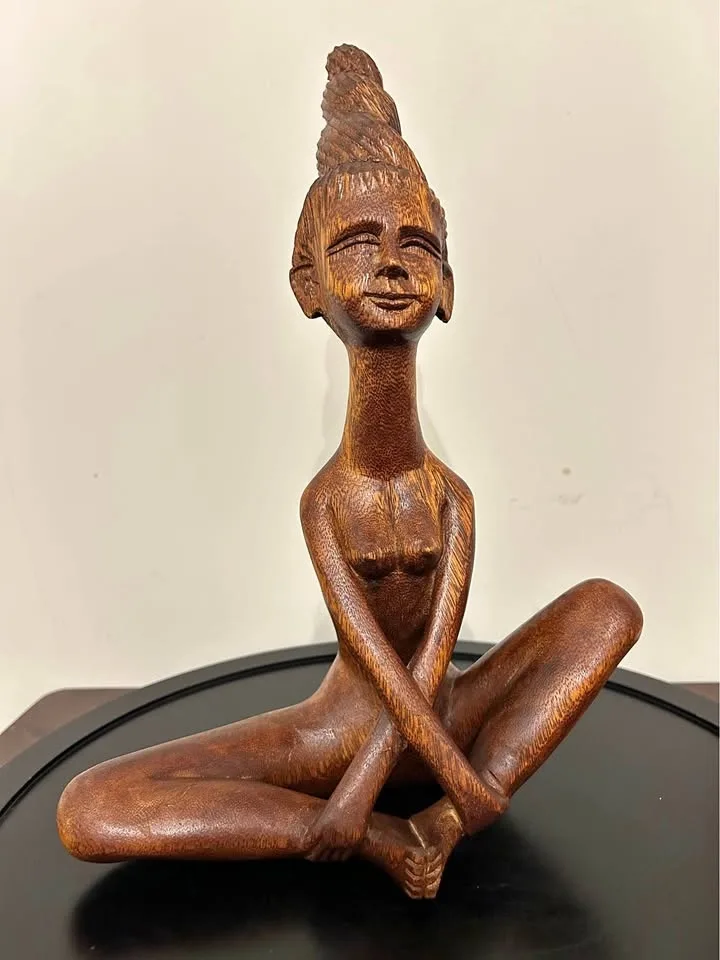 Vintage Hand-Carved Wood Meditation Sculpture