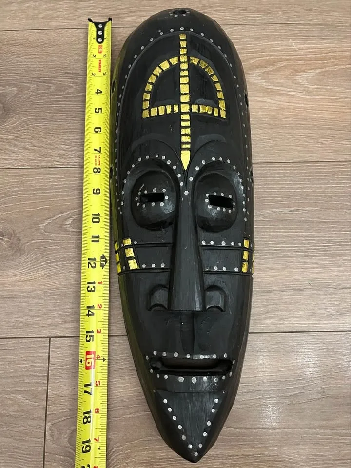 Large Hand-Carved African Mask – Black & Gold Tribal Wall Art (1 image indicator(7)