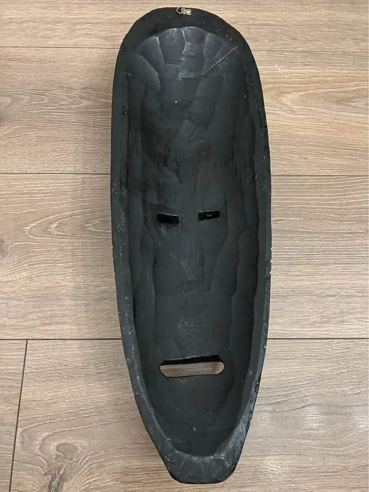 Large Hand-Carved African Mask – Black & Gold Tribal Wall Art (1 image indicator(8)