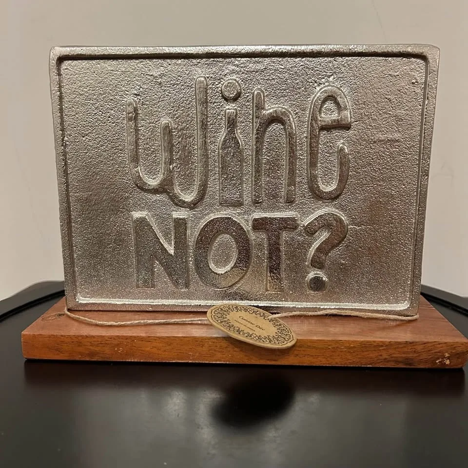 Wine Not? Metal Sign on Wood Base – Home Bar Decor image indicator(2)