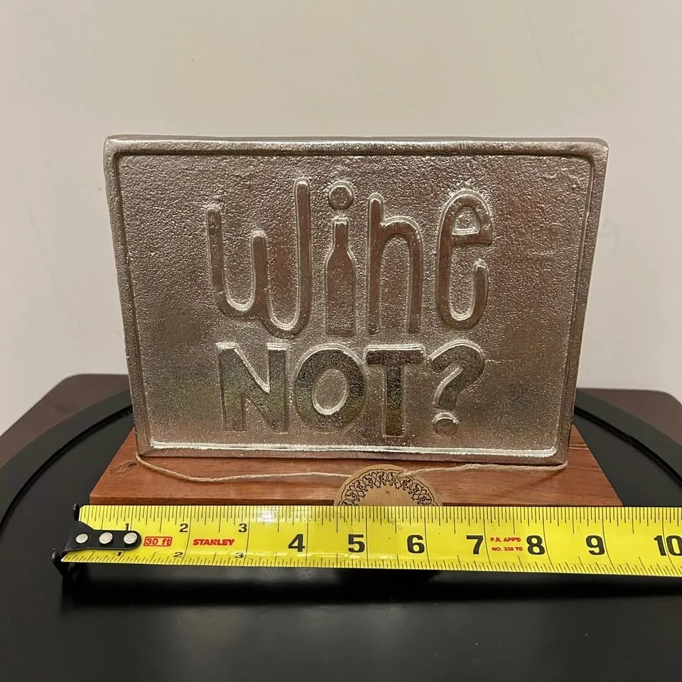 Wine Not? Metal Sign on Wood Base – Home Bar Decor image indicator(7)