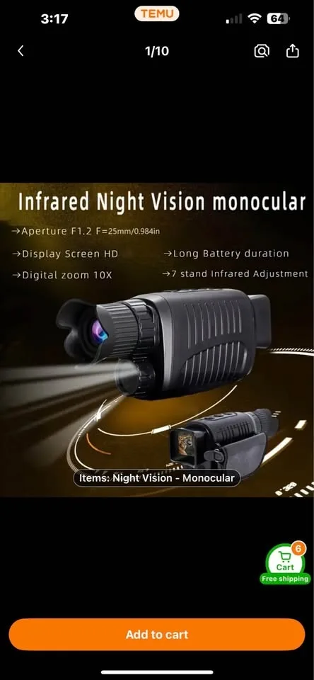 10X Zoom 1080P HD Night Vision Monocular Telescope image indicator(5)