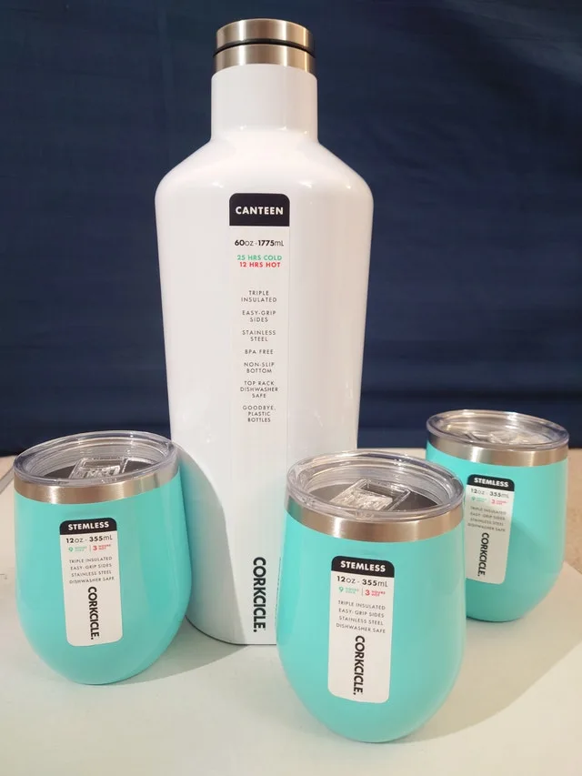 Corkcicle Canteen + Stemless Tumbler x 3