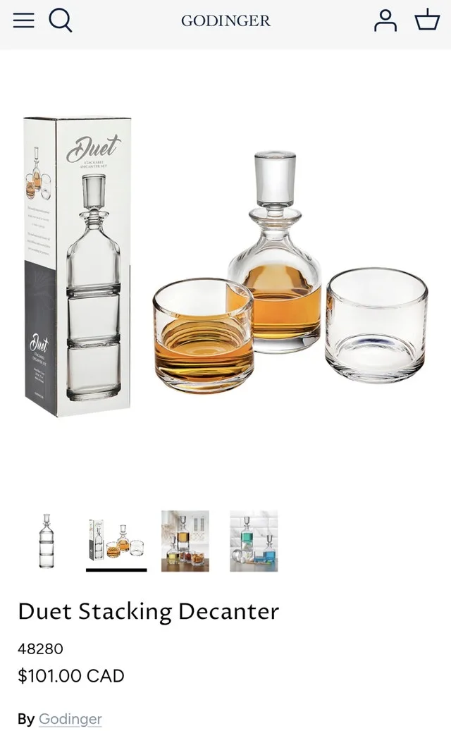 Godinger Crystal Stackable Decanter Set (BNIB, Giftable)