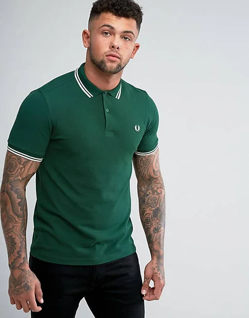 Fred Perry Logo Polo Shirt (Bottle Green) (Muscle Fit, Small)