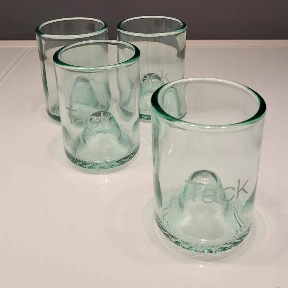 Recycled glass tumblers from wine bottles