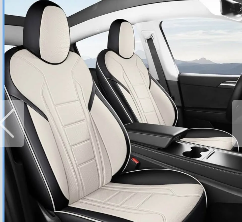 Tesla Model Y Seat Covers 2020-2023 Leather Black and White image indicator(8)
