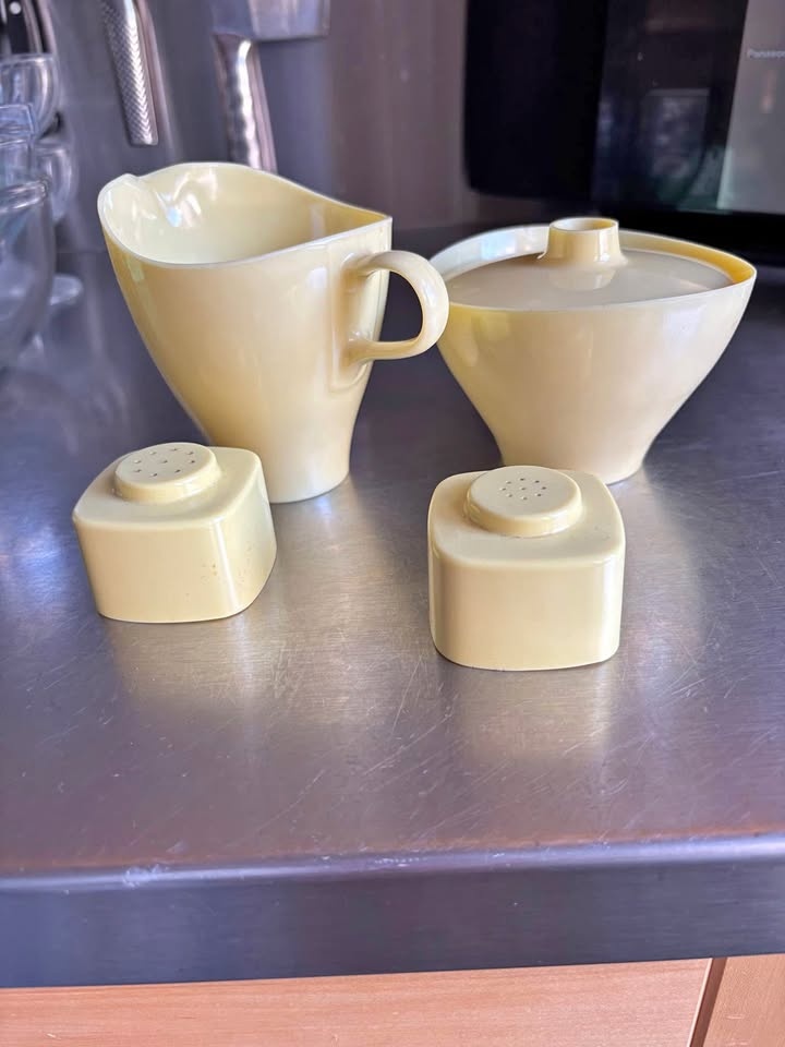 Mid-century Lucent yellow sugar, bowl and creamer, set.