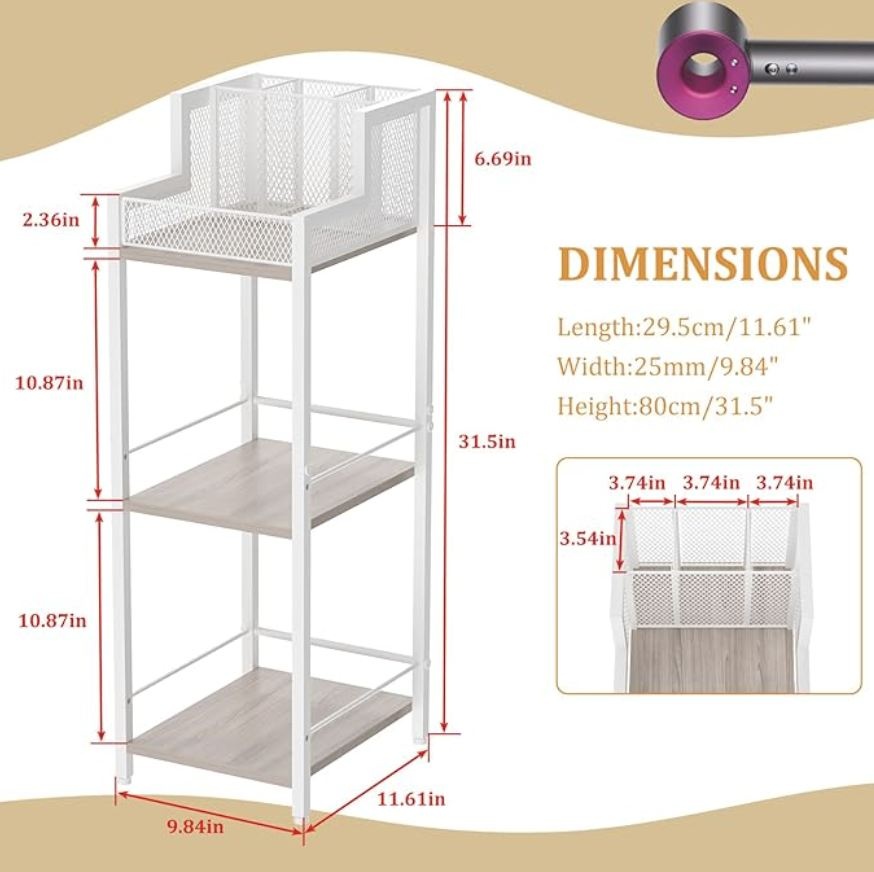 Hair Tool Organizer Bathroom Storage Shelf 3-Tier - photo 2
