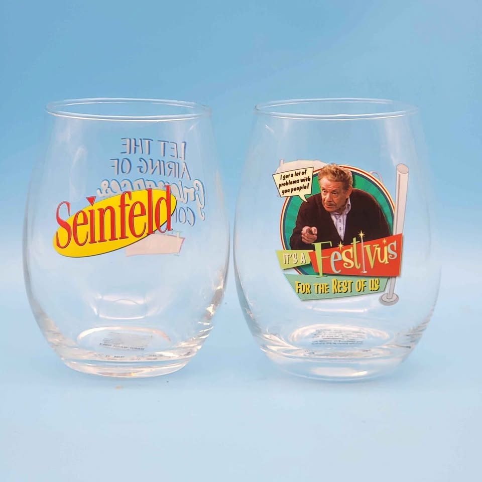 🥳VGC🤩 Seinfeld (2006) "FESTIVUS" Stemless WINE GLASSES