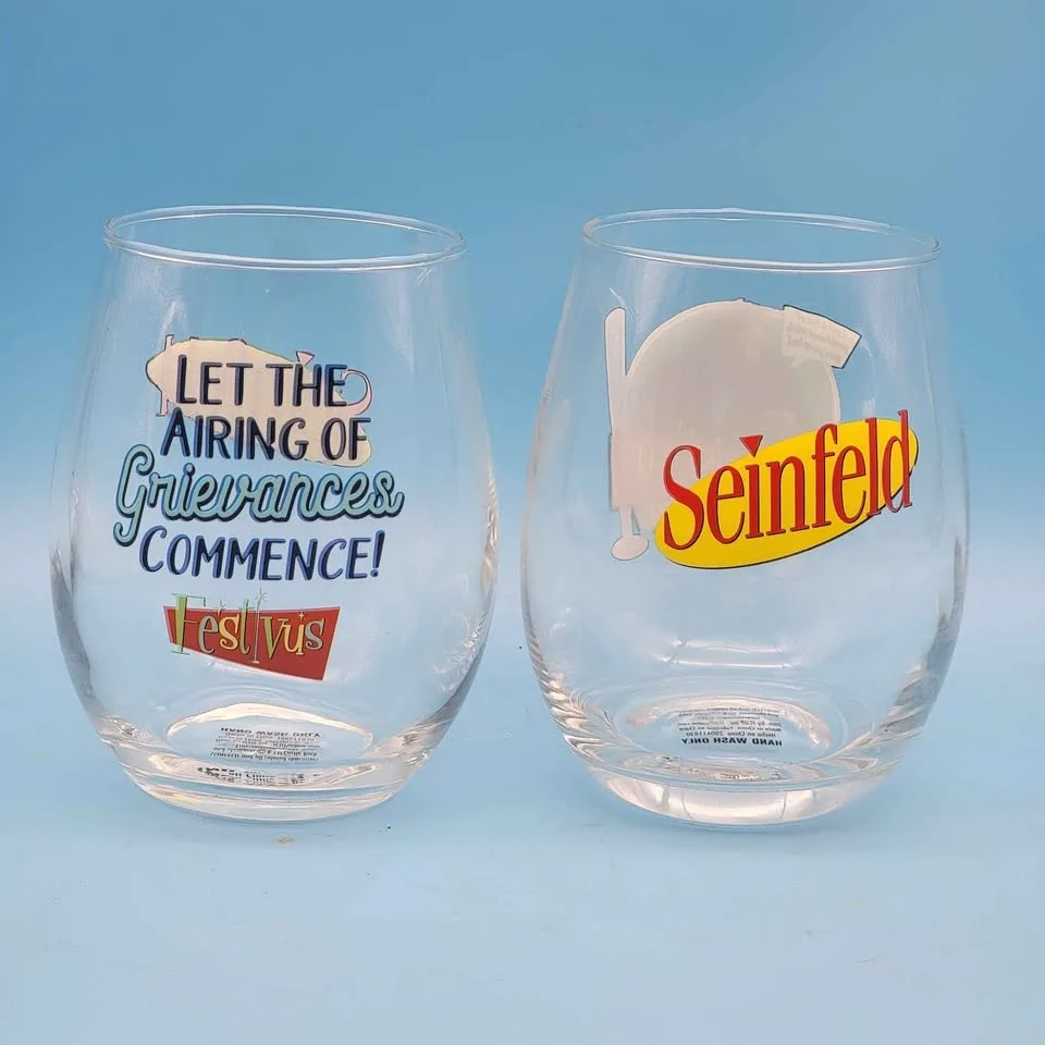 🥳VGC🤩 Seinfeld (2006) "FESTIVUS" Stemless WINE GLASSES image indicator(2)