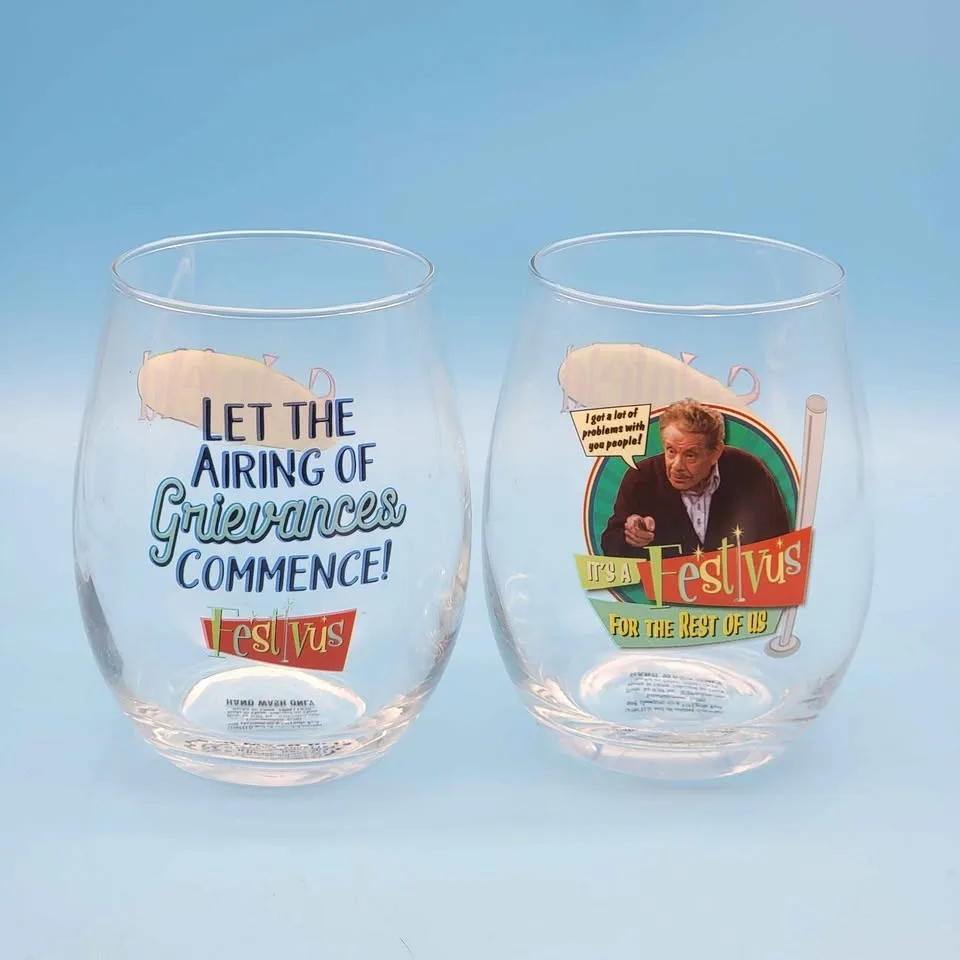 🥳VGC🤩 Seinfeld (2006) "FESTIVUS" Stemless WINE GLASSES image indicator(4)