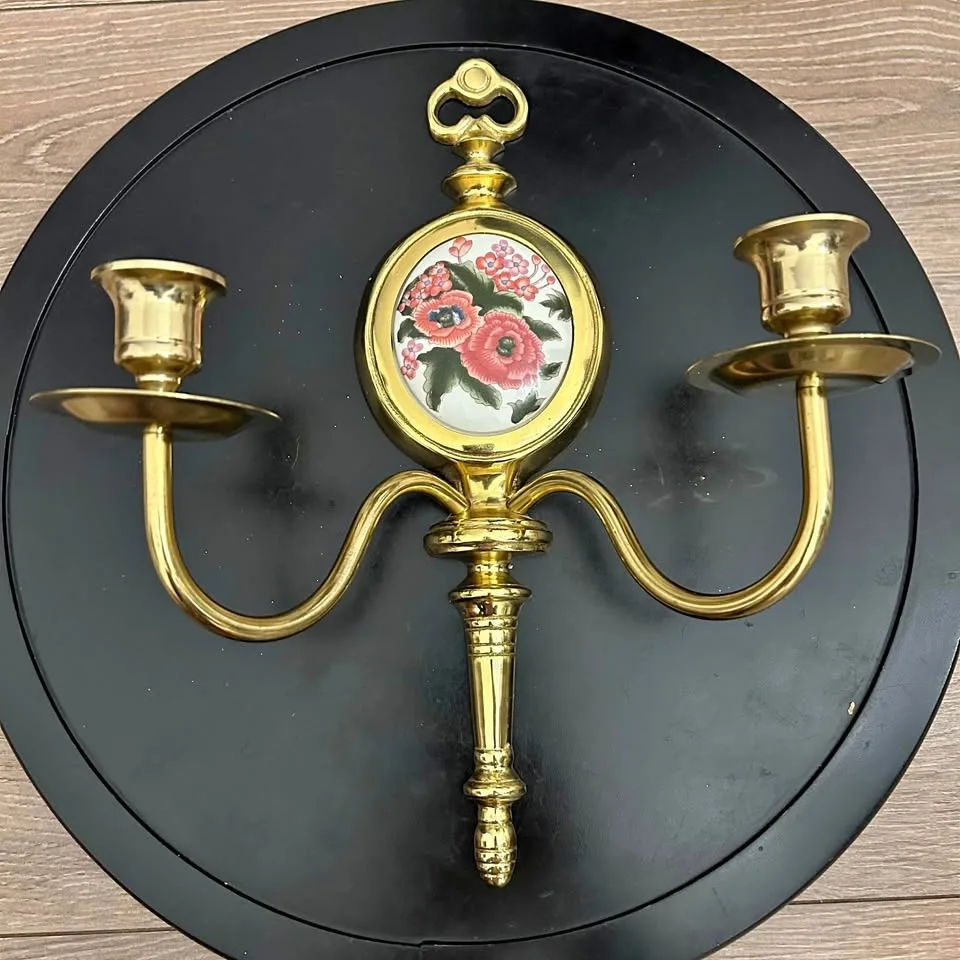 Vintage Brass Double Candlestick Wall Sconce