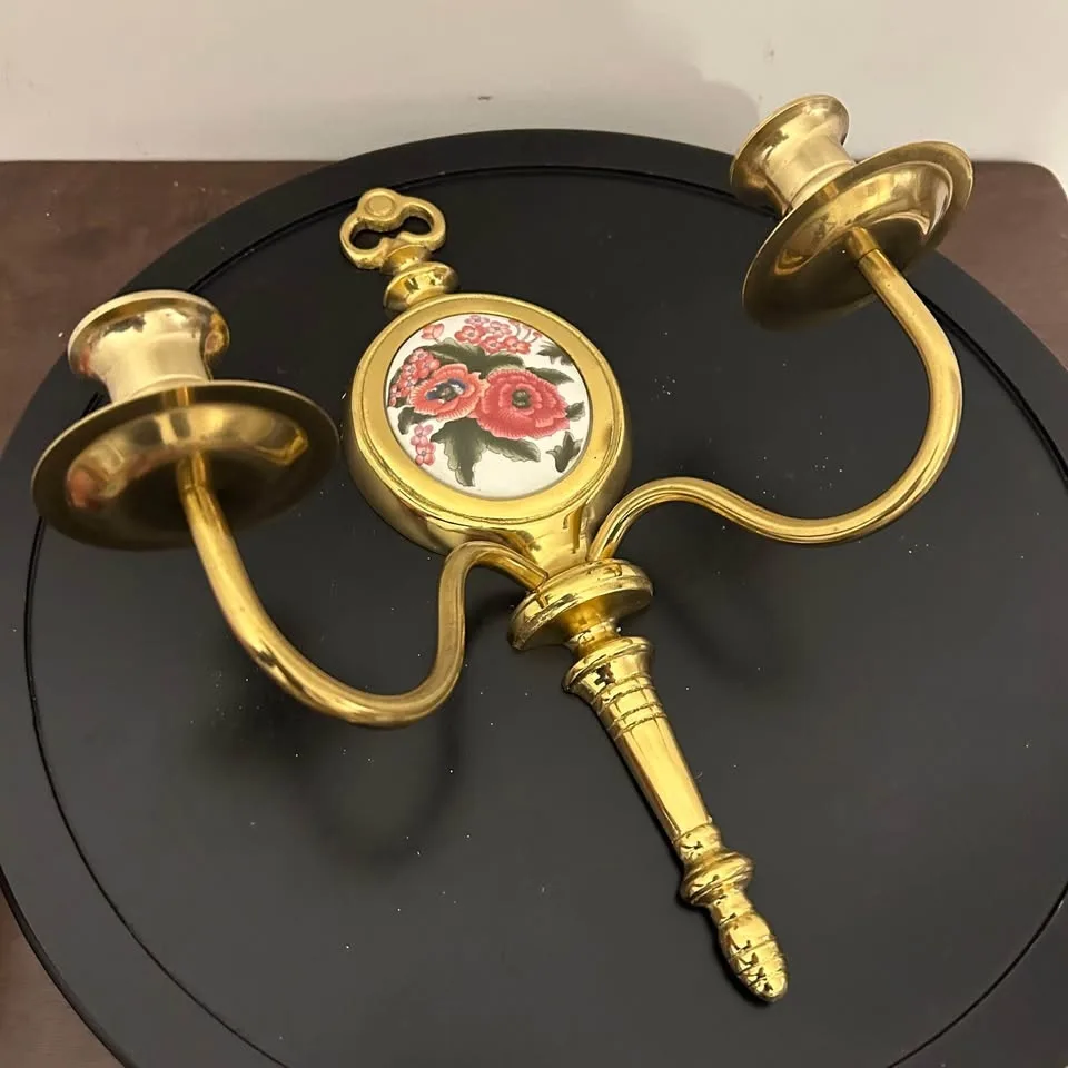 Vintage Brass Double Candlestick Wall Sconce image indicator(2)