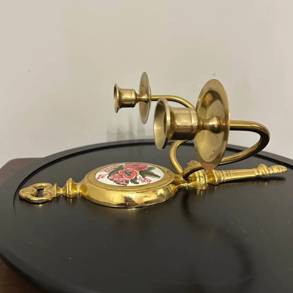 Vintage Brass Double Candlestick Wall Sconce image indicator(4)