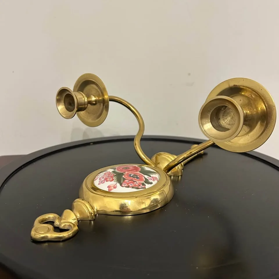 Vintage Brass Double Candlestick Wall Sconce image indicator(5)