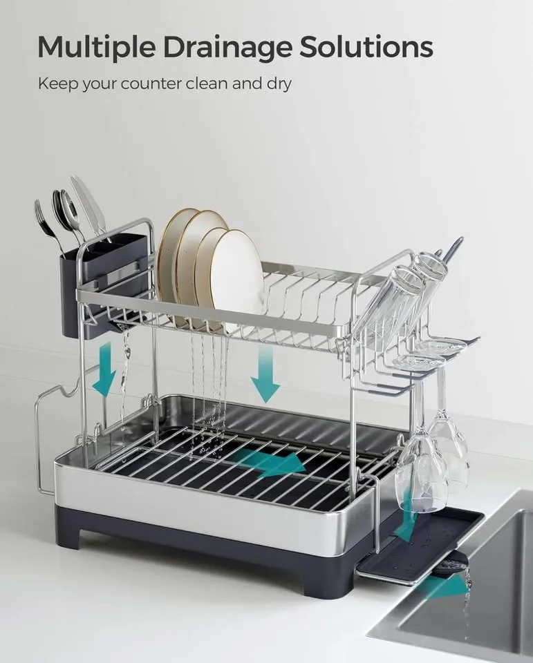 ✨ SONGMICS 2-Tier Dish Drying Rack — Brand New (Silver/Grey) image indicator(4)