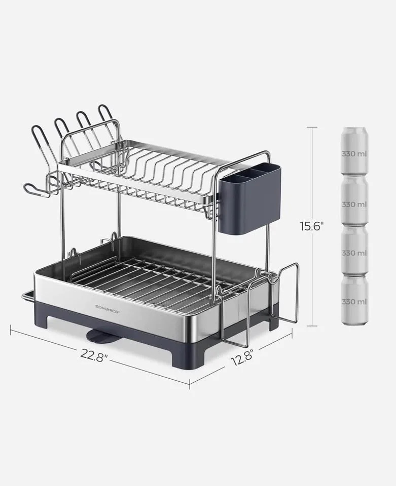 ✨ SONGMICS 2-Tier Dish Drying Rack — Brand New (Silver/Grey) image indicator(5)