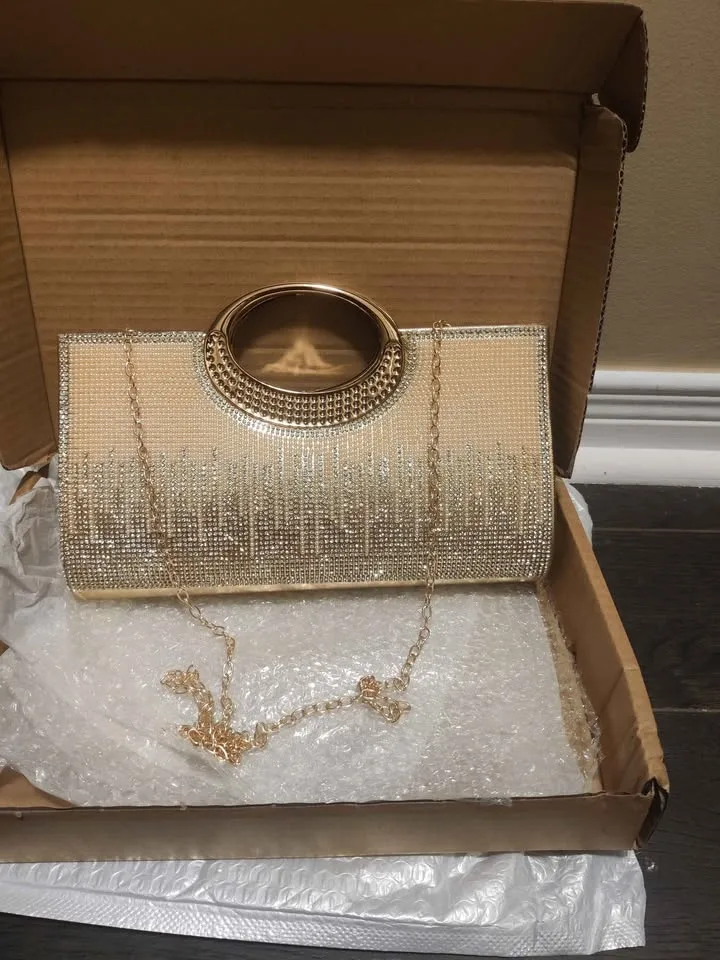 Brand new elegant golden rhinestone large women party bag image indicator(3)