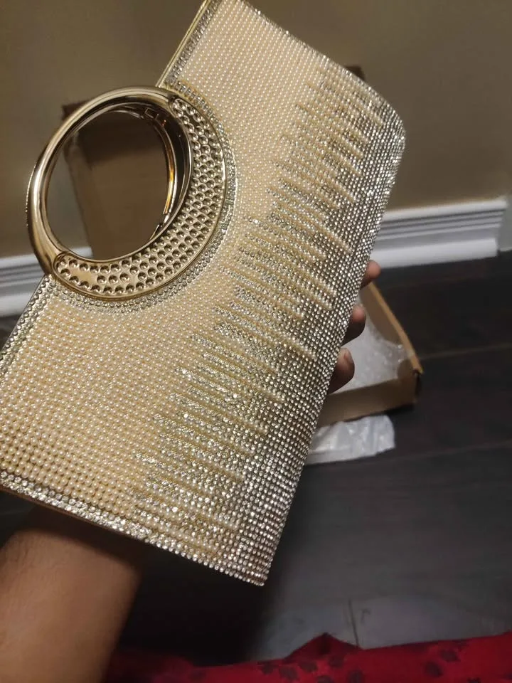 Brand new elegant golden rhinestone large women party bag image indicator(4)