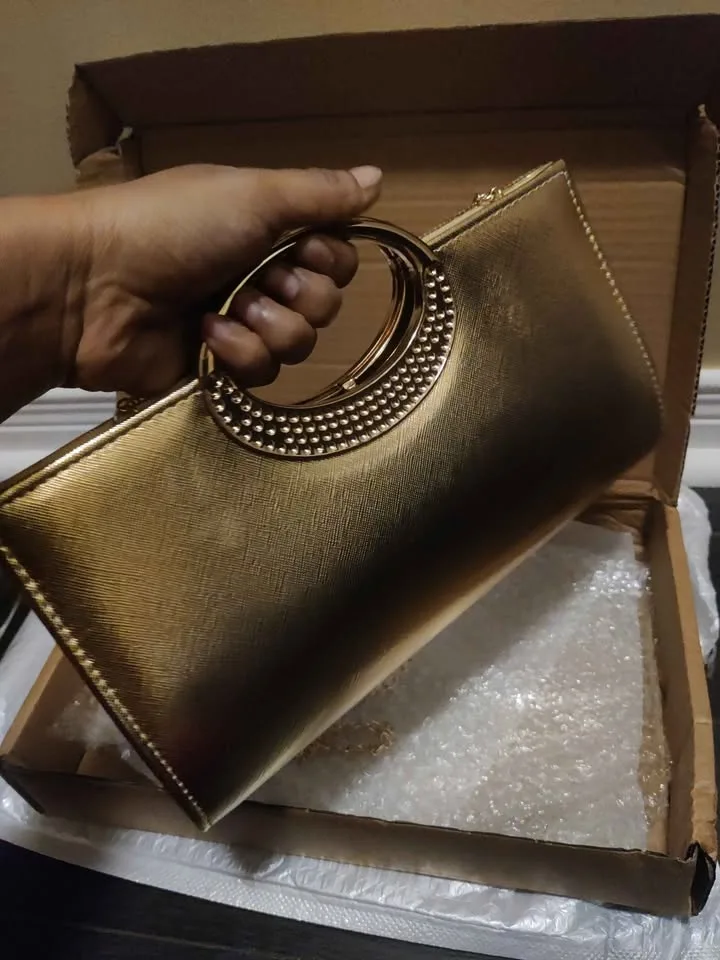 Brand new elegant golden rhinestone large women party bag image indicator(6)