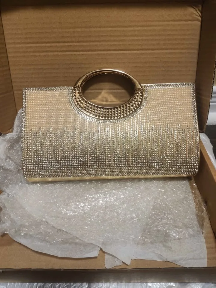 Brand new elegant golden rhinestone large women party bag image indicator(7)