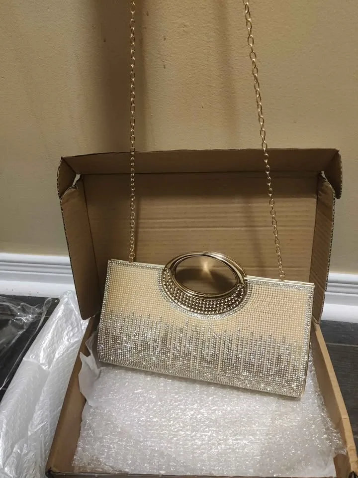 Brand new elegant golden rhinestone large women party bag image indicator(8)