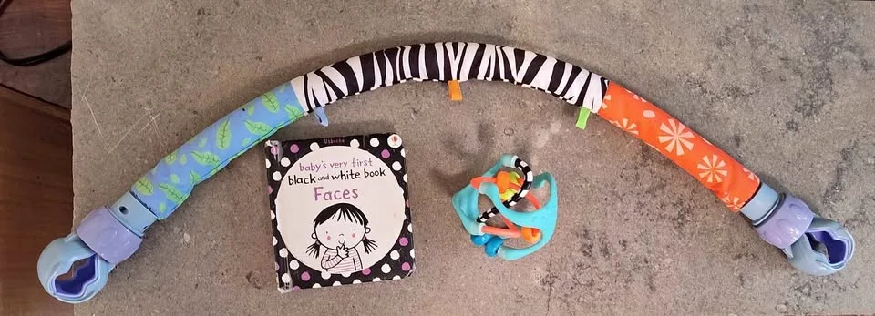 Baby stuff book, toy arch, ball