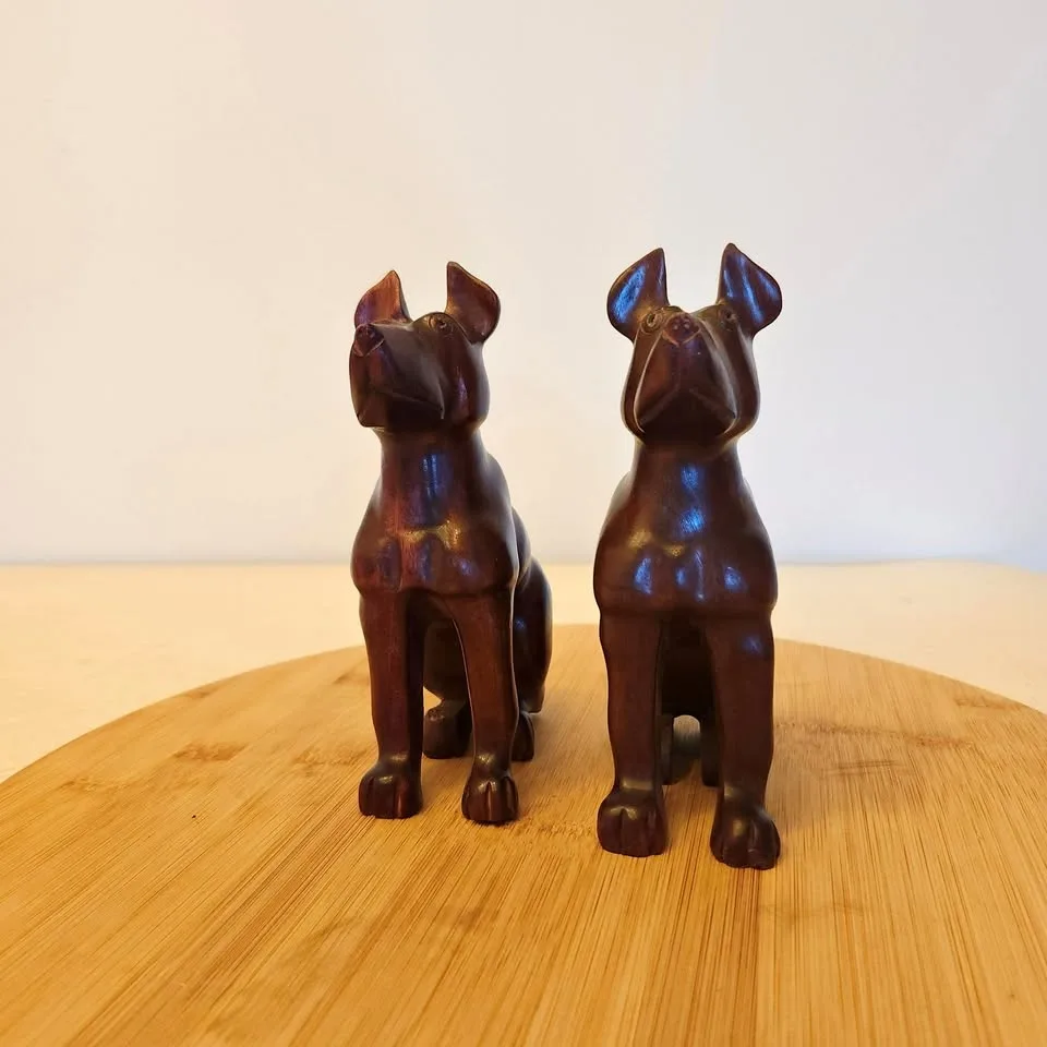Pair of Carved Wooden Doberman Dog Figurines