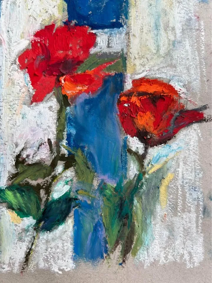 Roses by the Fence original oil pastel painting image indicator(4)