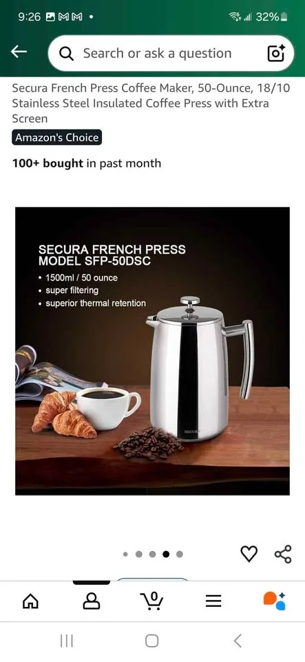 Secura French Press Coffee Maker - Stainless Steel image indicator(5)