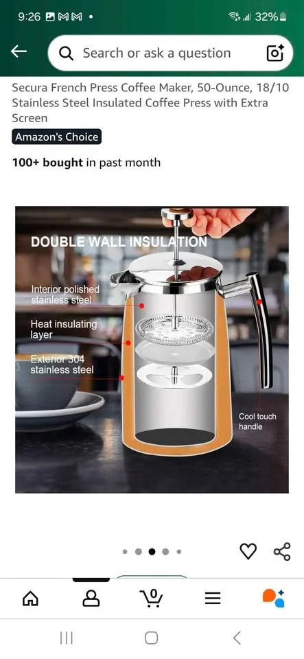 Secura French Press Coffee Maker - Stainless Steel image indicator(6)