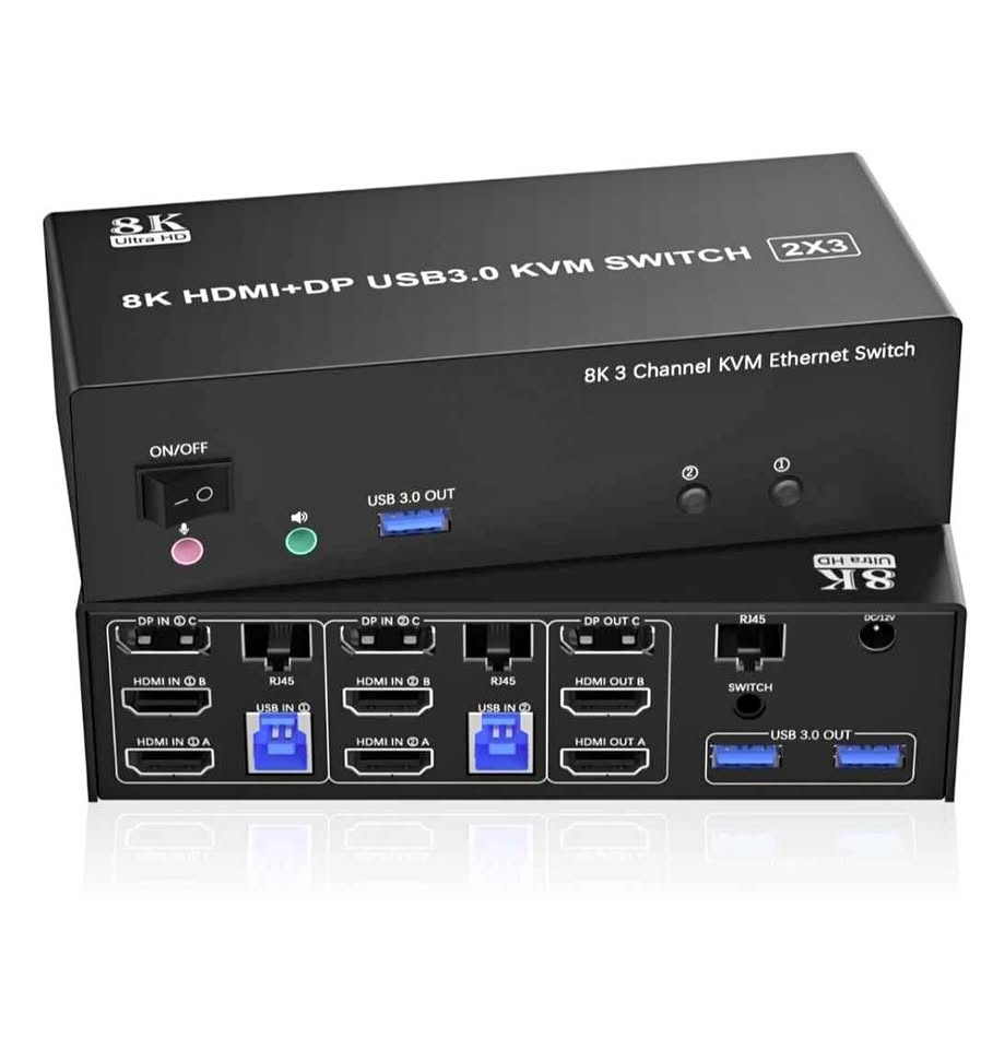 KVM Switch 3 Monitors 2 Computers 8K