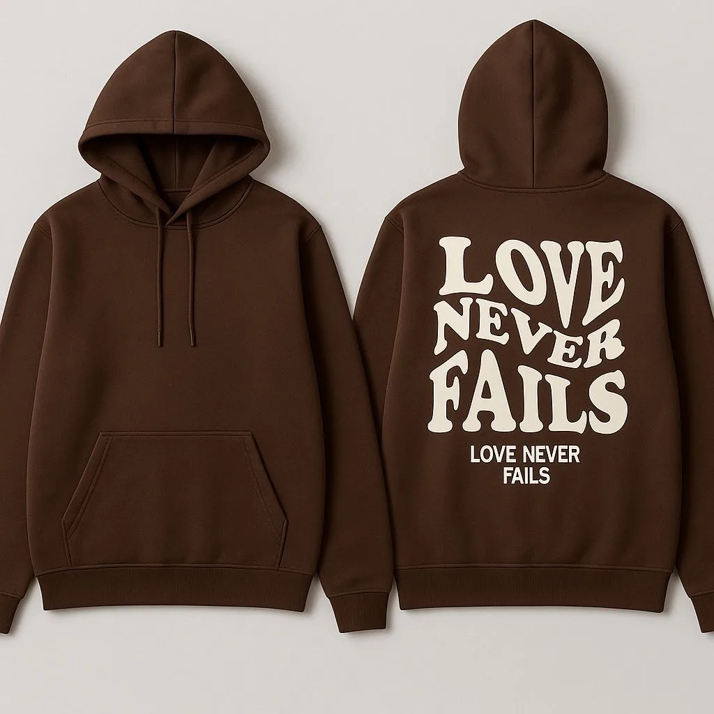 Shein “Love Never Fails” Graphic Drawstring Hoodie XS