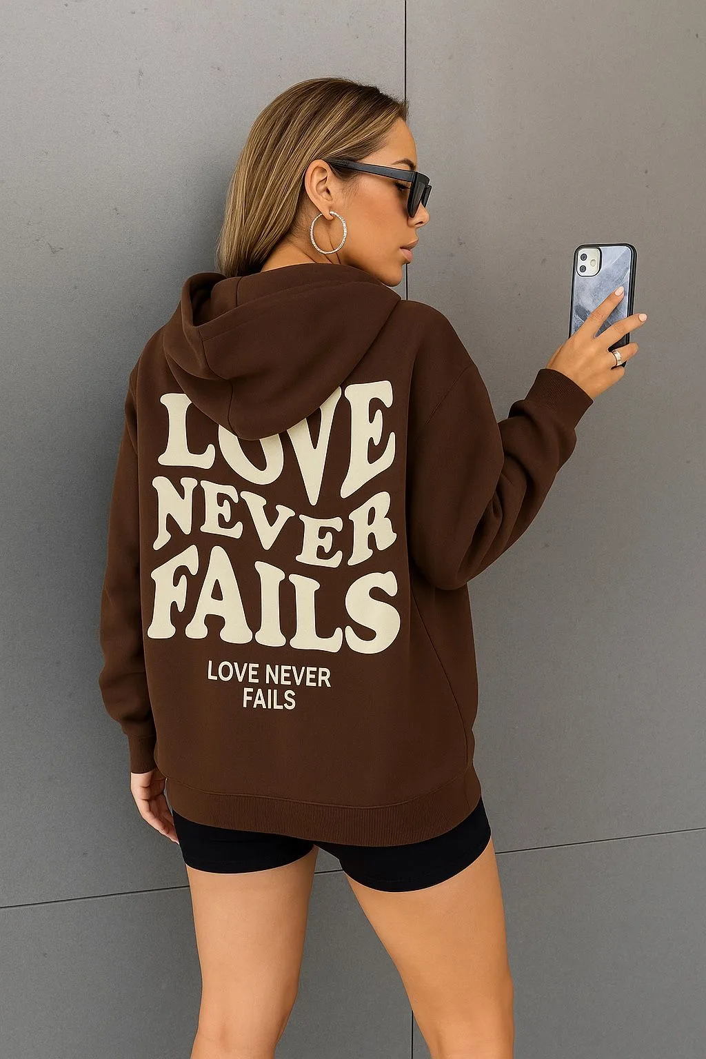 Shein “Love Never Fails” Graphic Drawstring Hoodie XS image indicator(2)
