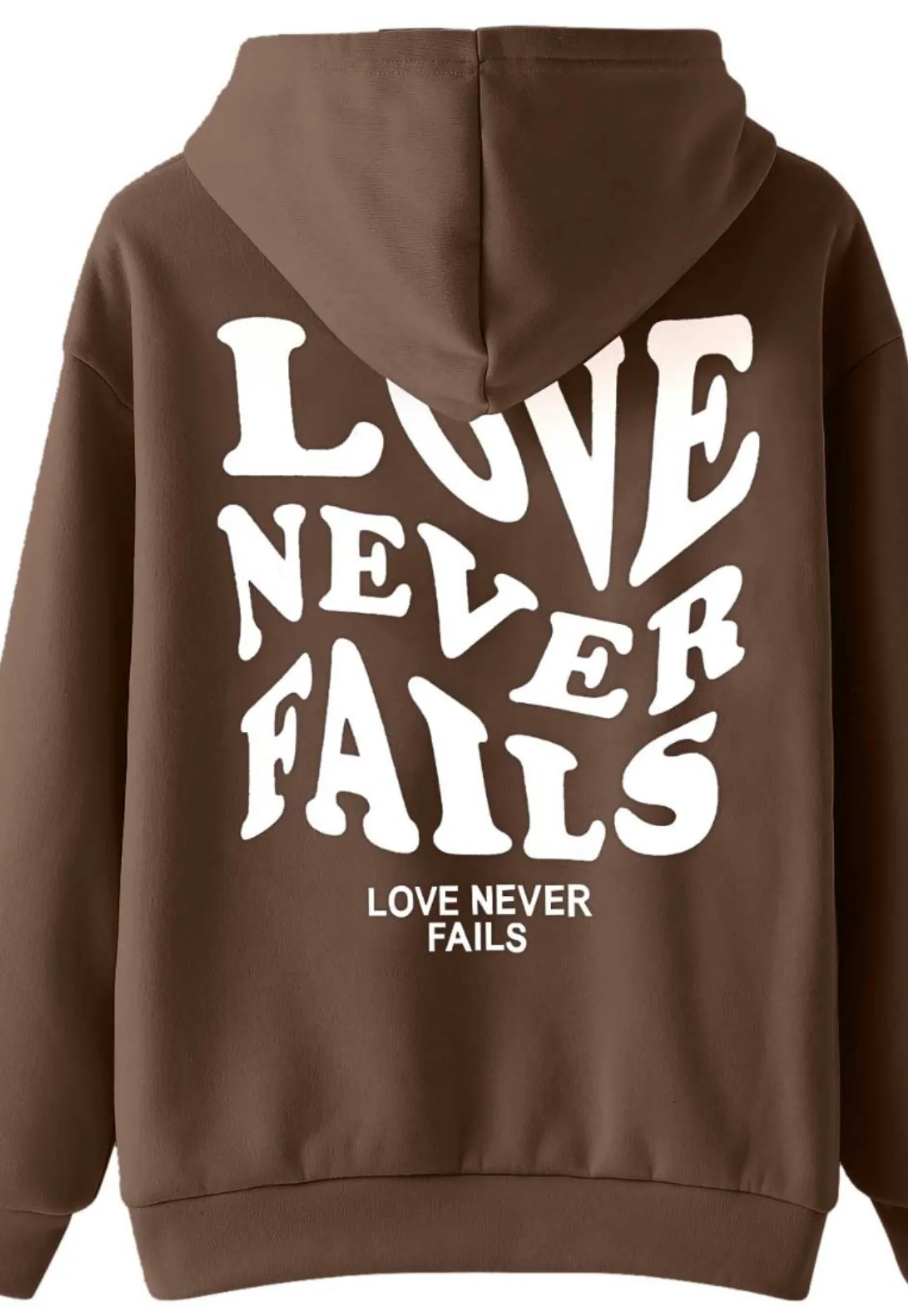 Shein “Love Never Fails” Graphic Drawstring Hoodie XS image indicator(3)