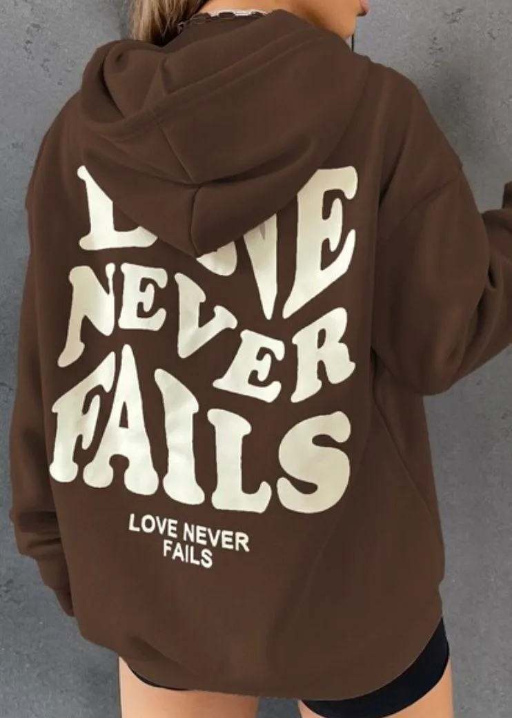 Shein “Love Never Fails” Graphic Drawstring Hoodie XS image indicator(5)