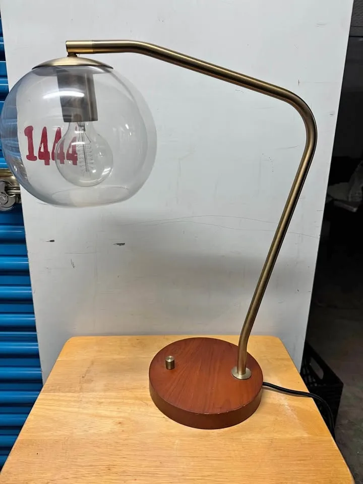 Mid-Century Brass & Glass Globe Table Lamp