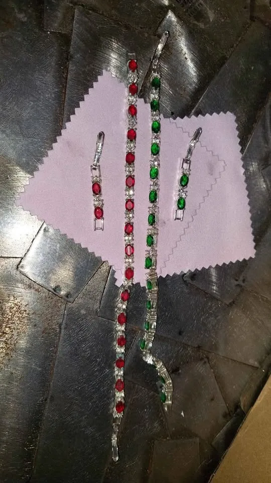 Silver red and green bracelets