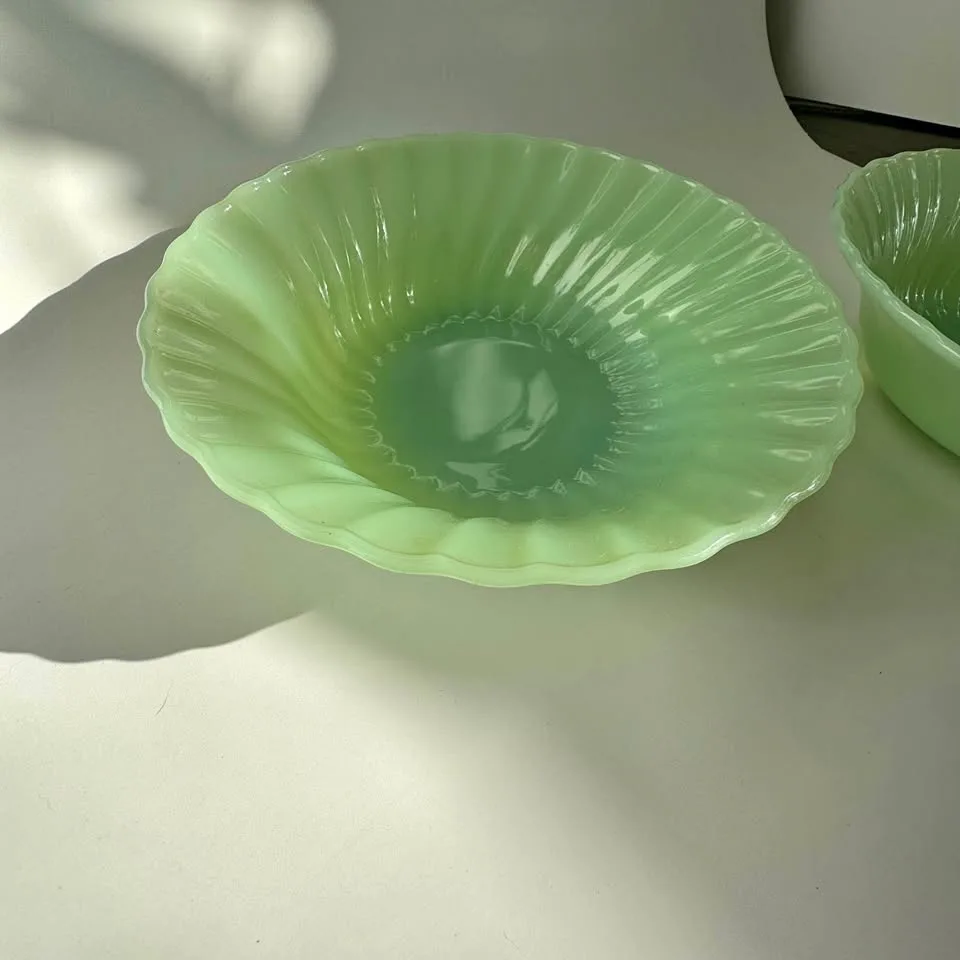Vintage Anchor Hocking Jadeite Swirl Serving Bowls