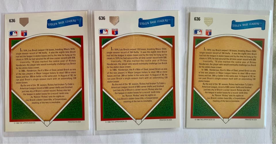 Rickey Henderson Error Cards Donrus No Dot After Inc UD - photo 2