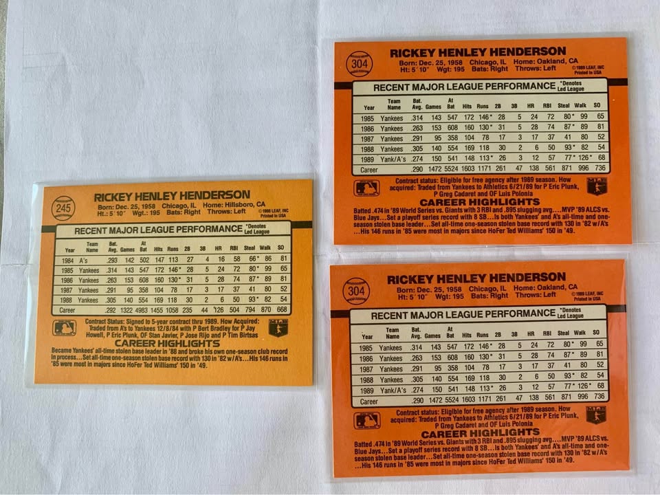 Rickey Henderson Error Cards Donrus No Dot After Inc UD - photo 4