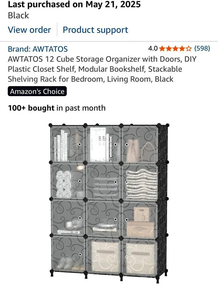 AWTATOS 12-Cube Storage Organizer with Doors – Black