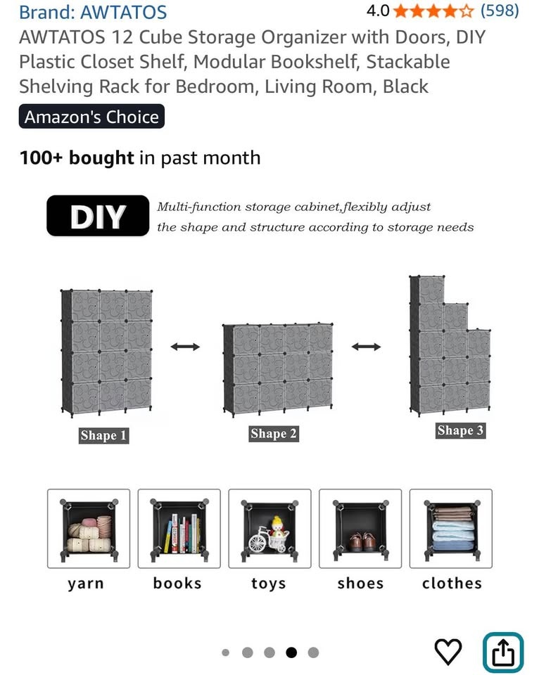 AWTATOS 12-Cube Storage Organizer with Doors – Black - photo 2