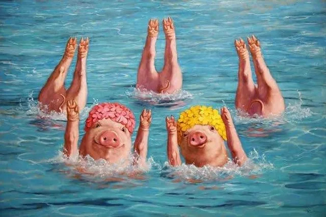 pigs swimming painting