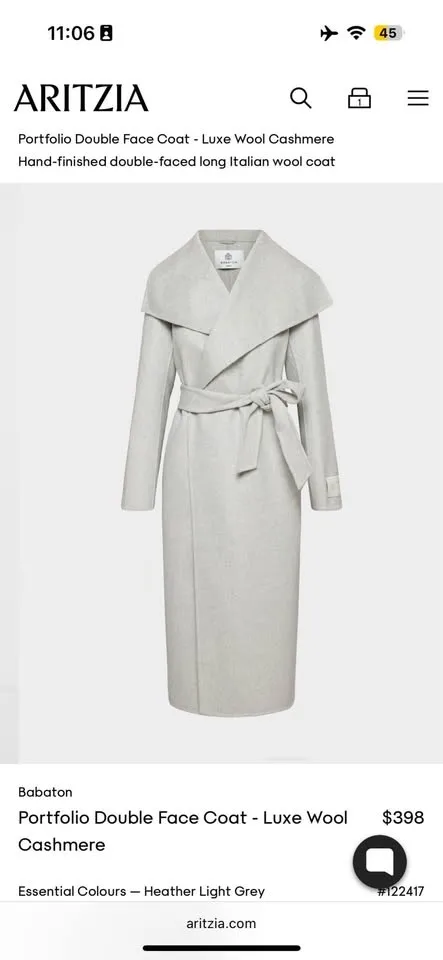 Aritzia Coat - Luxe Wool Cashmere XS NWT image indicator(5)