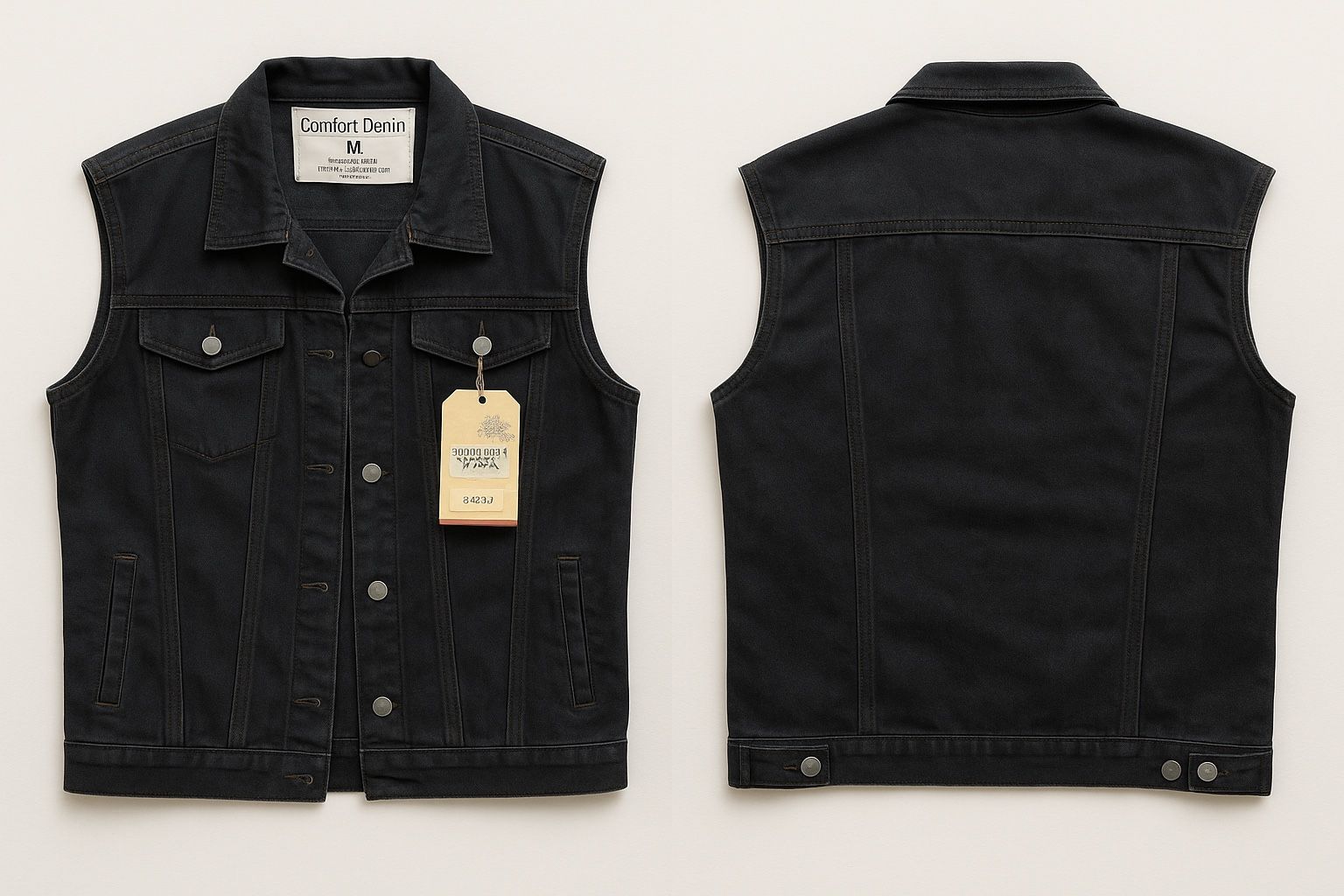 Unisex Sleeveless Black Denim Vest – Comfort Denim – Size M