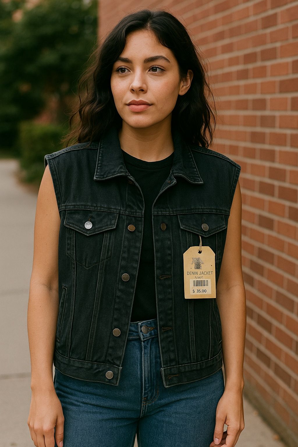 Unisex Sleeveless Black Denim Vest – Comfort Denim – Size M - photo 2