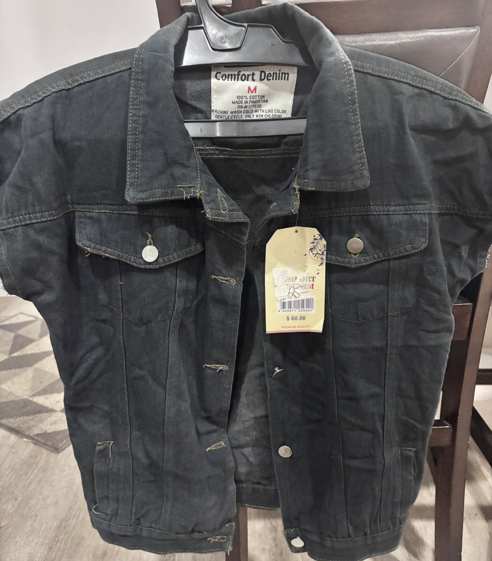 Unisex Sleeveless Black Denim Vest – Comfort Denim – Size M - photo 5